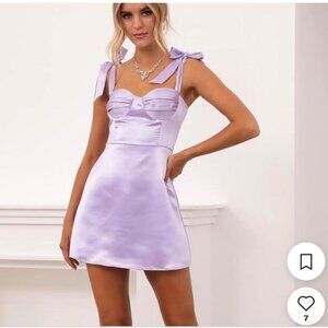 Satin Love Ties Mini Dress in Lilac LUCY IN THE SKY NWOT